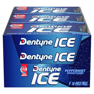 Dentyne Ice Peppermint Sugar Free Gum, 9 Packs of 16 Pieces (144 Total Pieces)