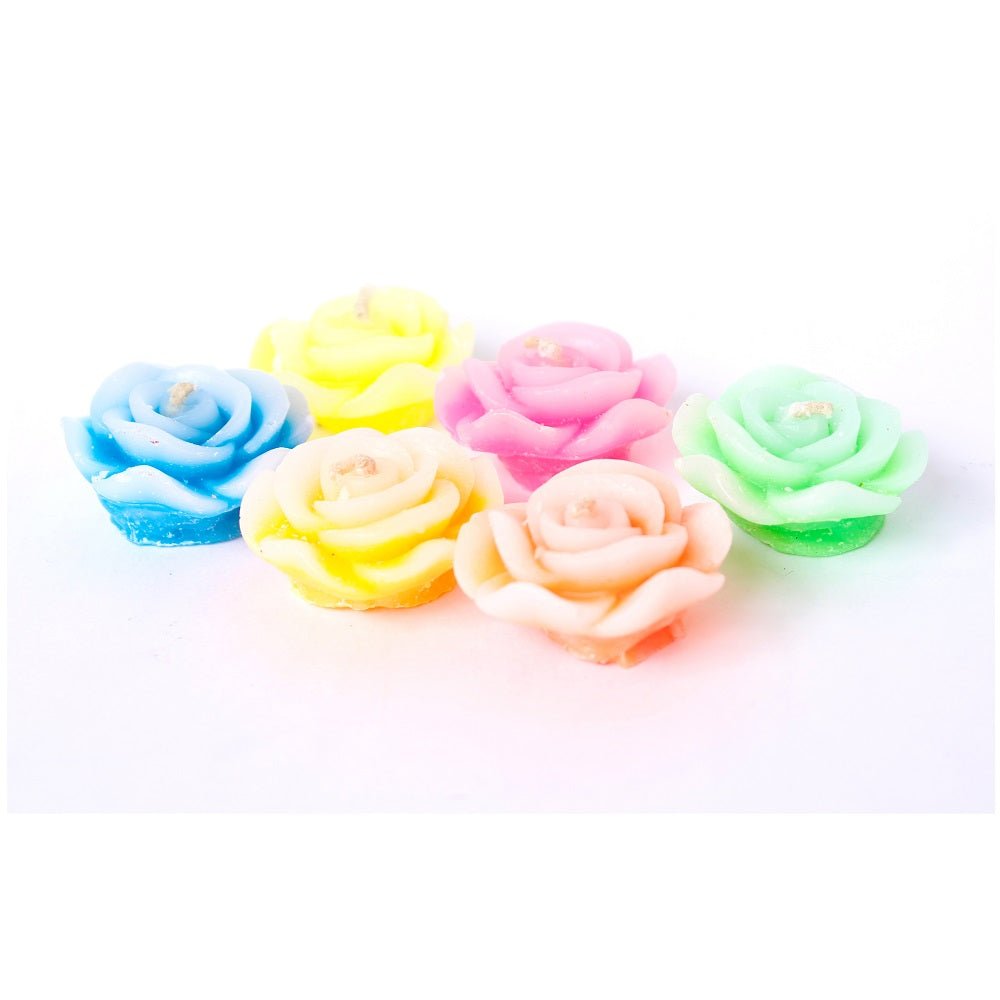 Set Of 6 Rose Floating Mullticolor Candles Unscented