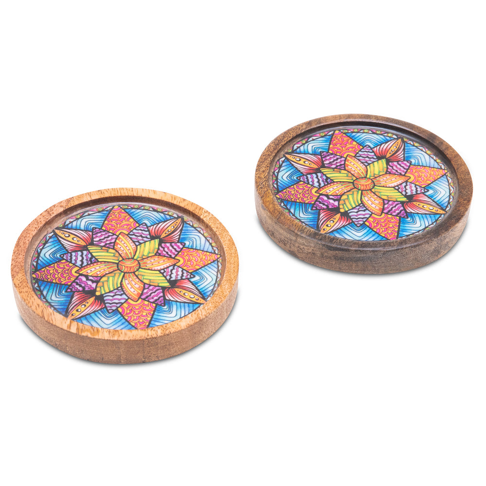 Mandala Print Wooden Coasters (Set Of 2)