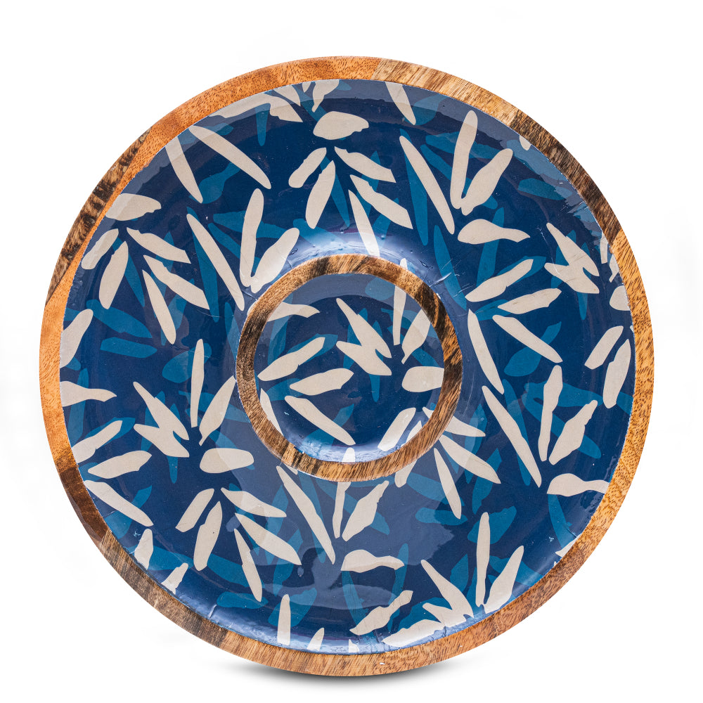 Wooden Indigo Round Chip And Dip Platter