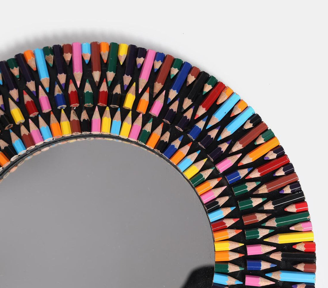 Handmade Colour Pencil Round Wall Mirror