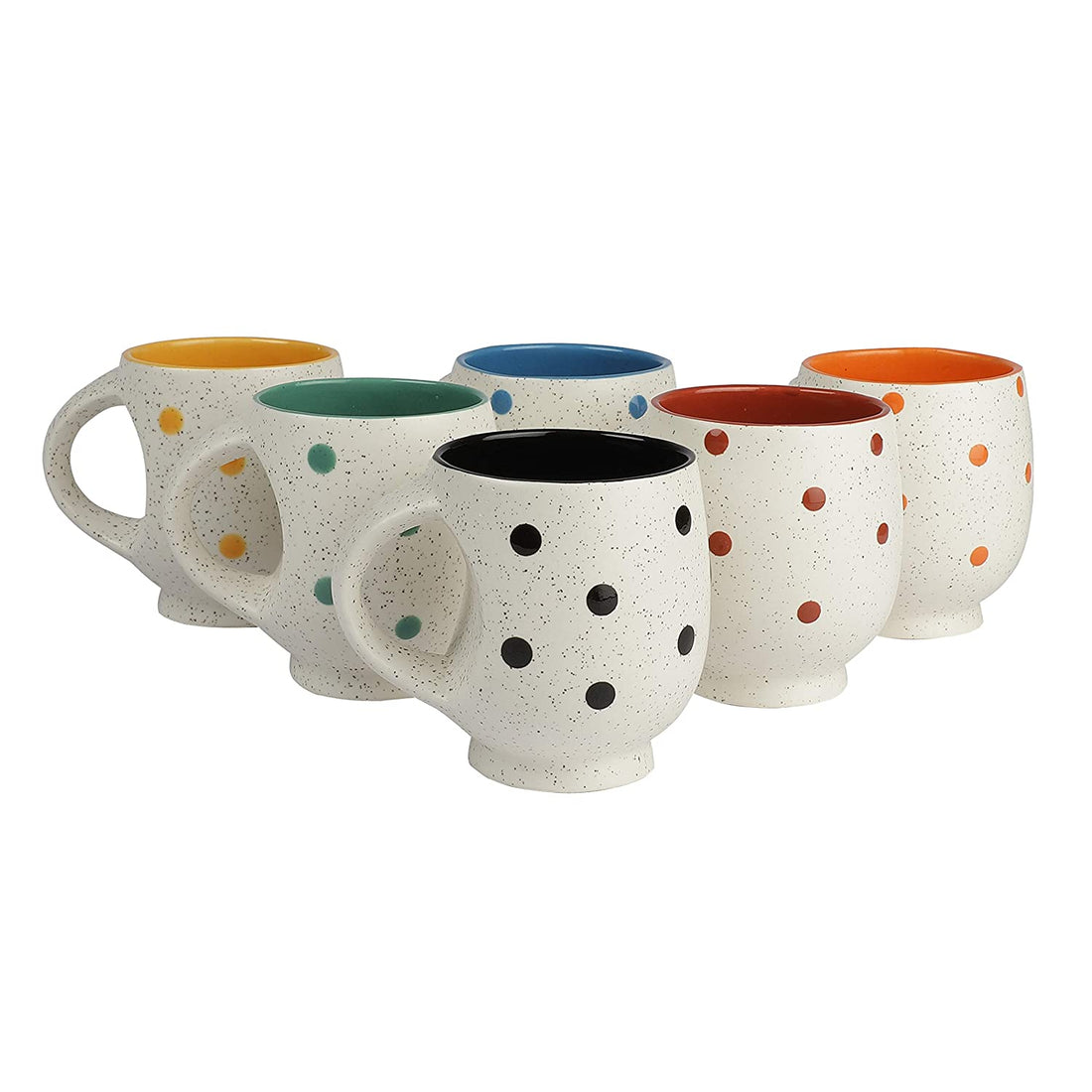 Handmade & Handcrafted Ceramic Polka Dotted Cups- Set Of 6