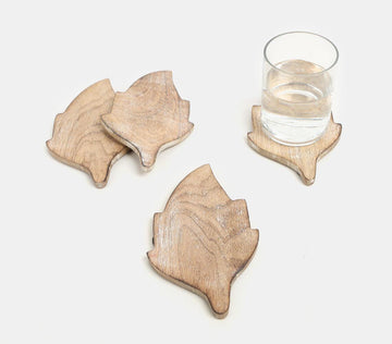 Hand Carved Leaf Shaped Coaster Set