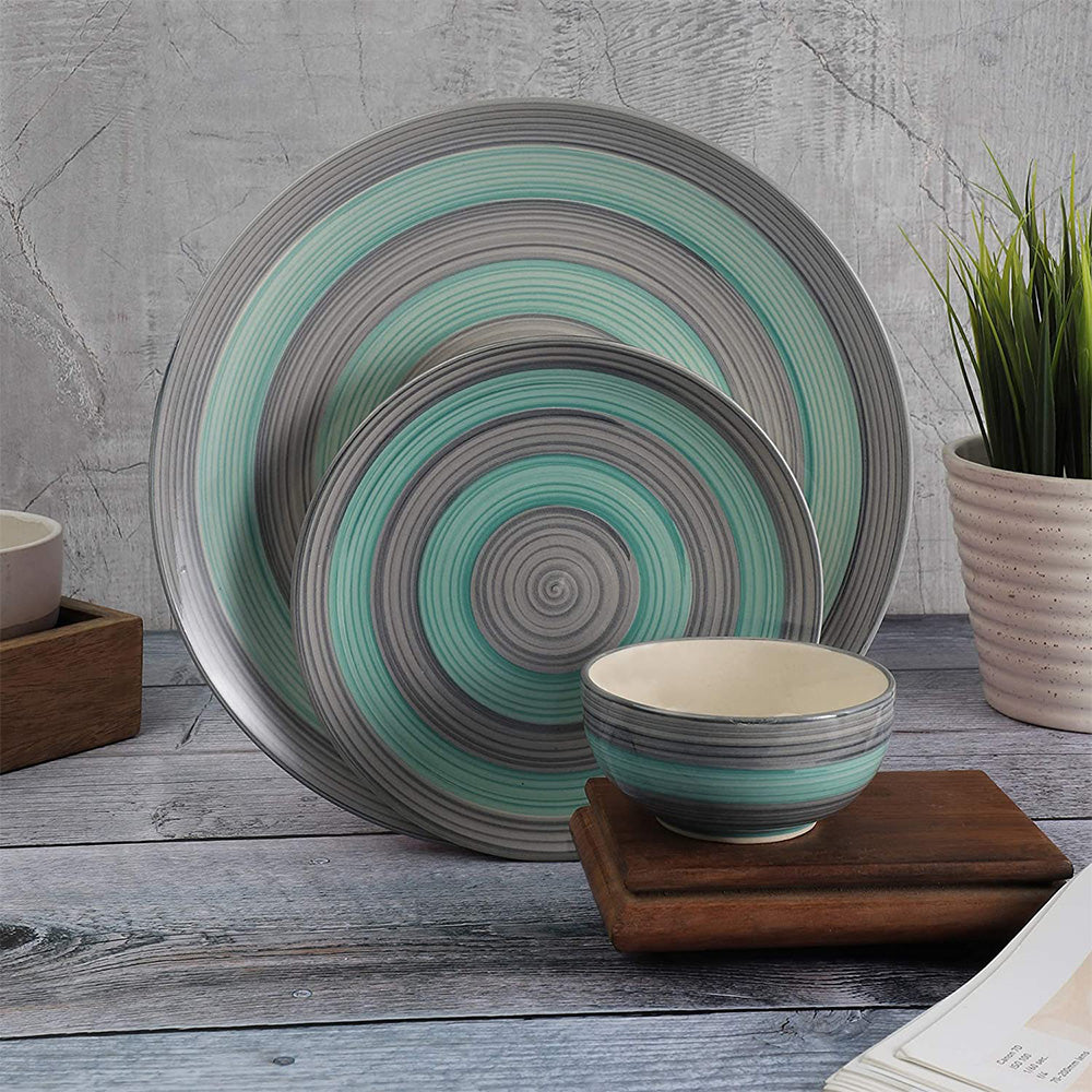 Handpainted Sea Color Dinner Set (plate- 1 Side Plate- 1 & Bowl- 1)