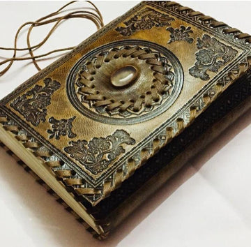 Vintage Embossed Leather Journal With Stone & Lock Closure