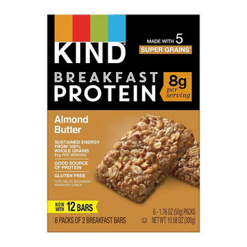 KIND Breakfast, Healthy Snack Bar, Almond Butter, Gluten Free Breakfast Bars, 8g Protein, 1.76 OZ Packs (6 Count)