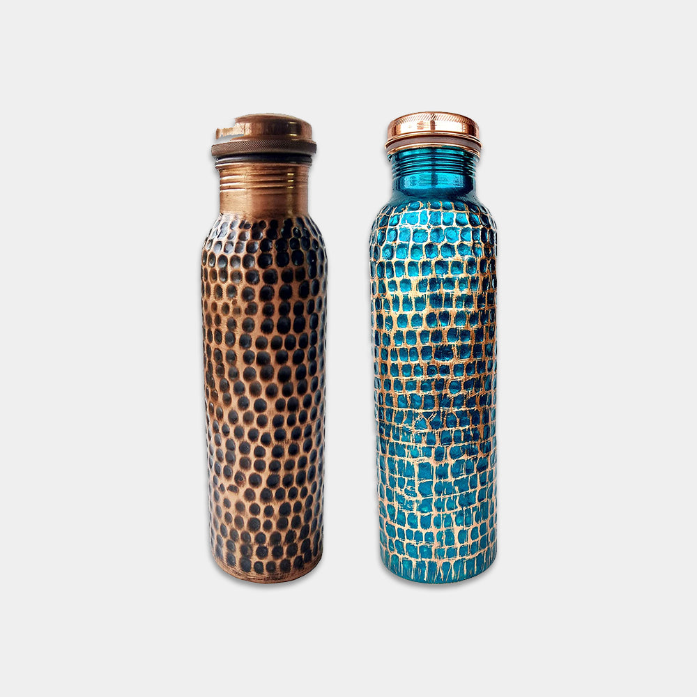 Copper Hand Hammered Water Bottle Set Of 2