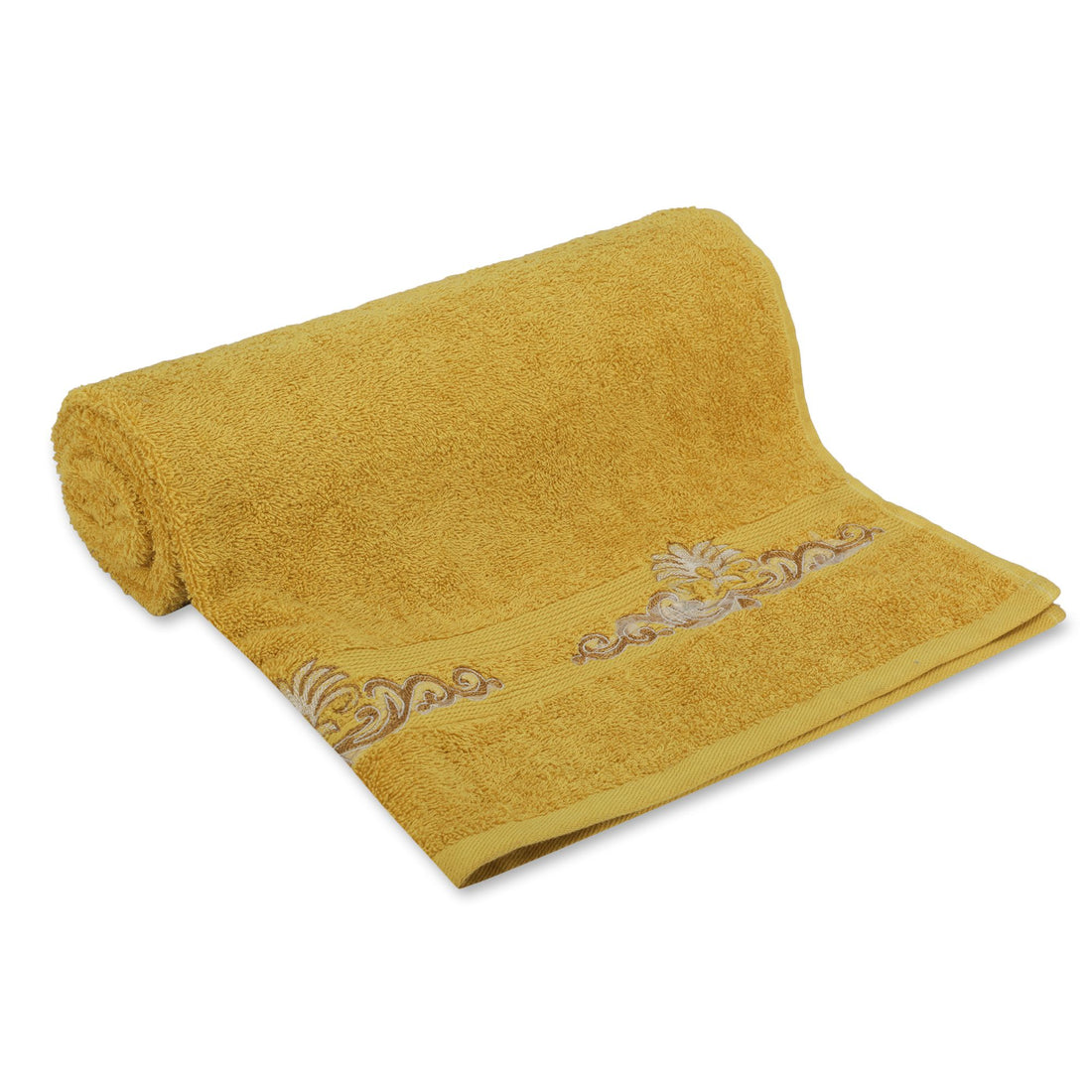 500 GSM Embroidered Bath Towel (Mustard)