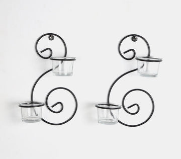 Wrought Iron Tea Light Holder With 4 Glasses (set Of 2)