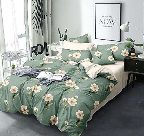 Green Floral - Glace Cotton Double Bedsheet With 2 Pillow Covers