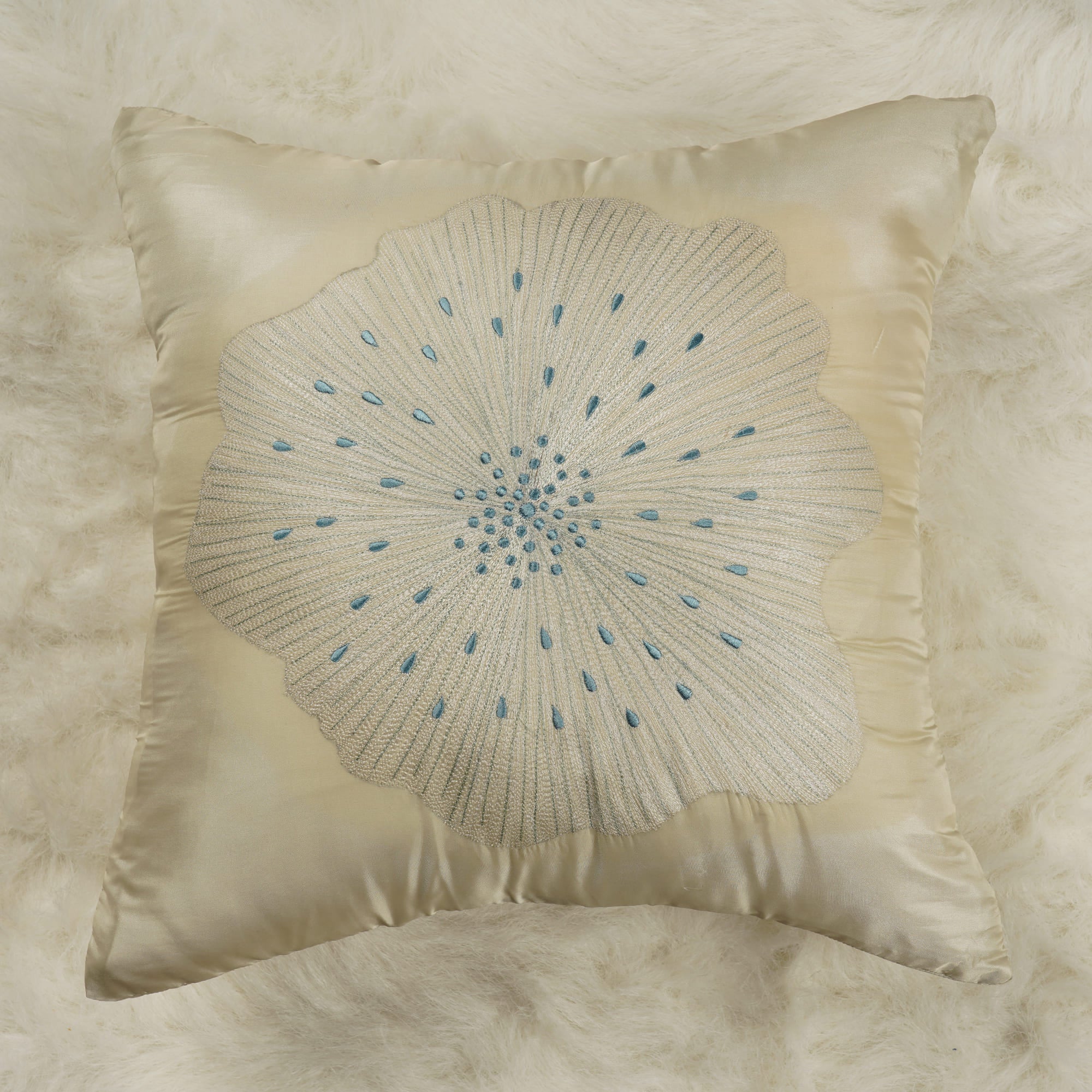 Embroidered Blossom Faux Silk Cushion Cover