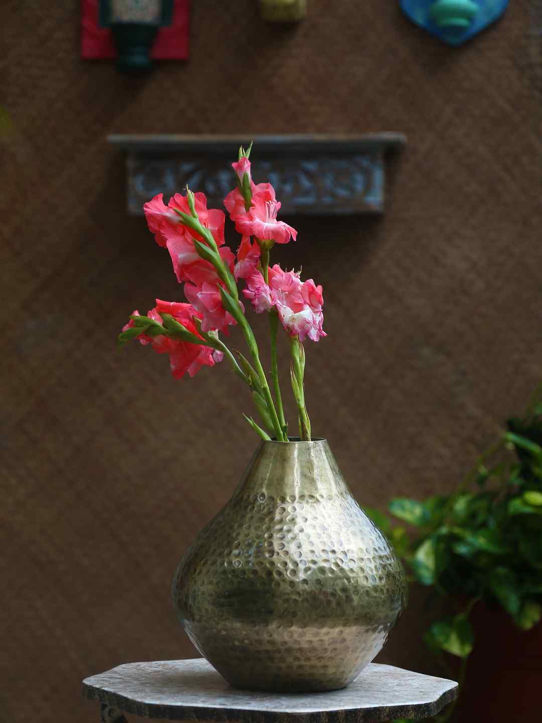 Antique Gold Vase With Hammering Details - M