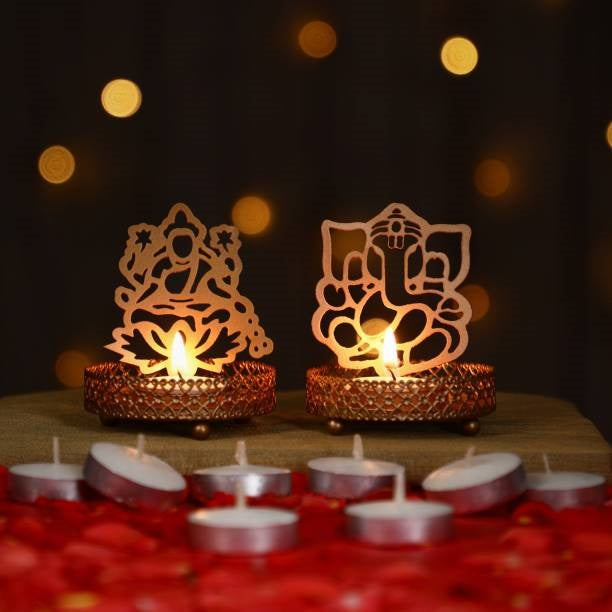 Set Of Lakshmi And Ganesh Tealight Candle Holder