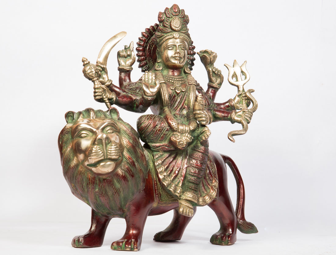 Hindu Goddess Durga Sculpture- 11 Inch (multicolour)