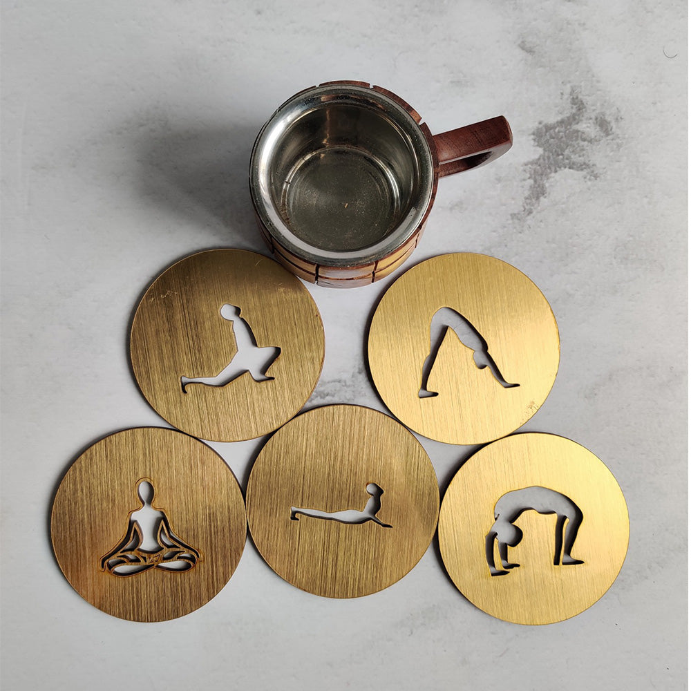 Surya Namaskar Set Of 5 Golden Coasters