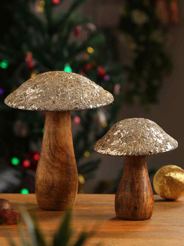 Sparkling Mosaic Design Mushroom Decor Set Of 2