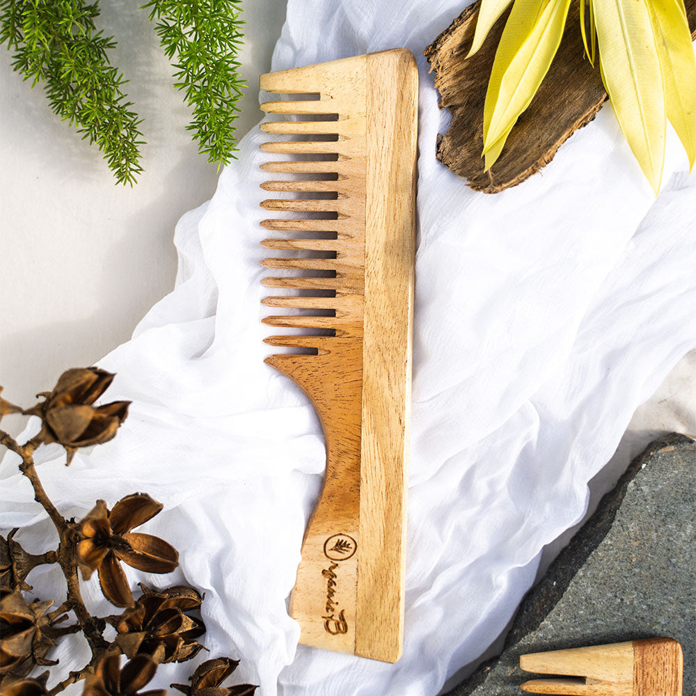 Neem Wood Wide Comb With Handle