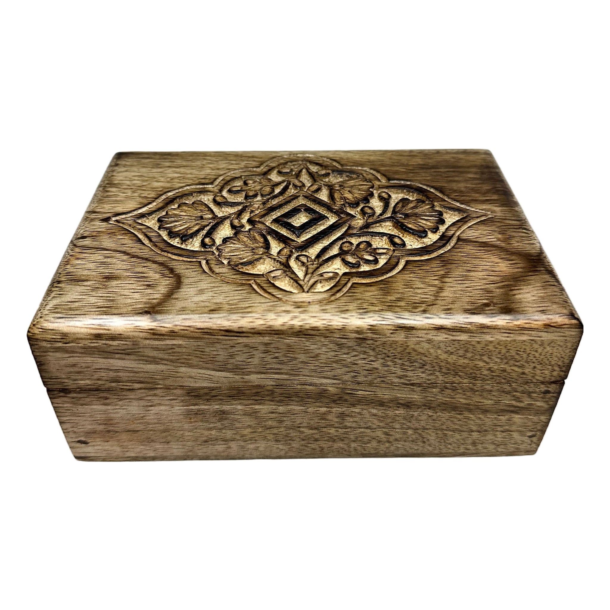 Hand Carved Mango Wood Burnt Finish Box