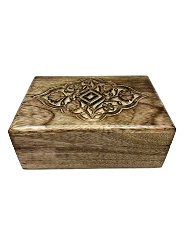 Hand Carved Mango Wood Burnt Finish Box