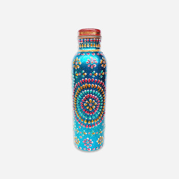 Handmade Copper Turqouise Hand Painted Water Bottle 950 Ml