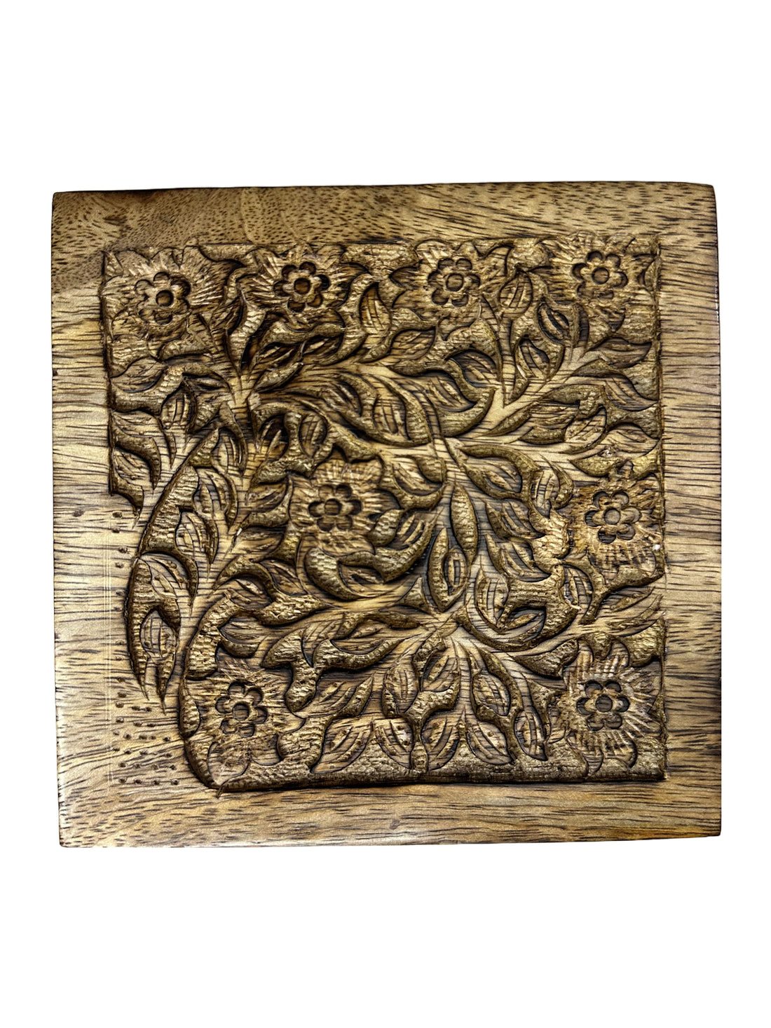 Hand Carved Square Box Floral Design