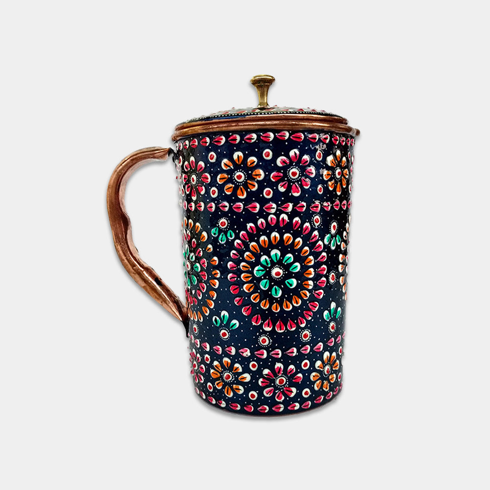 Blue Hand Painted Copper Jug Pitcher (1500 Ml)