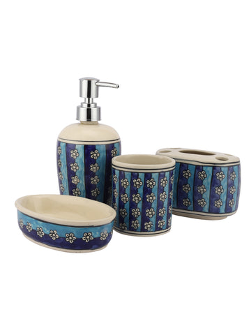 Blue Hand Painted Ceramic Bathroom Set Of 4 Pieces