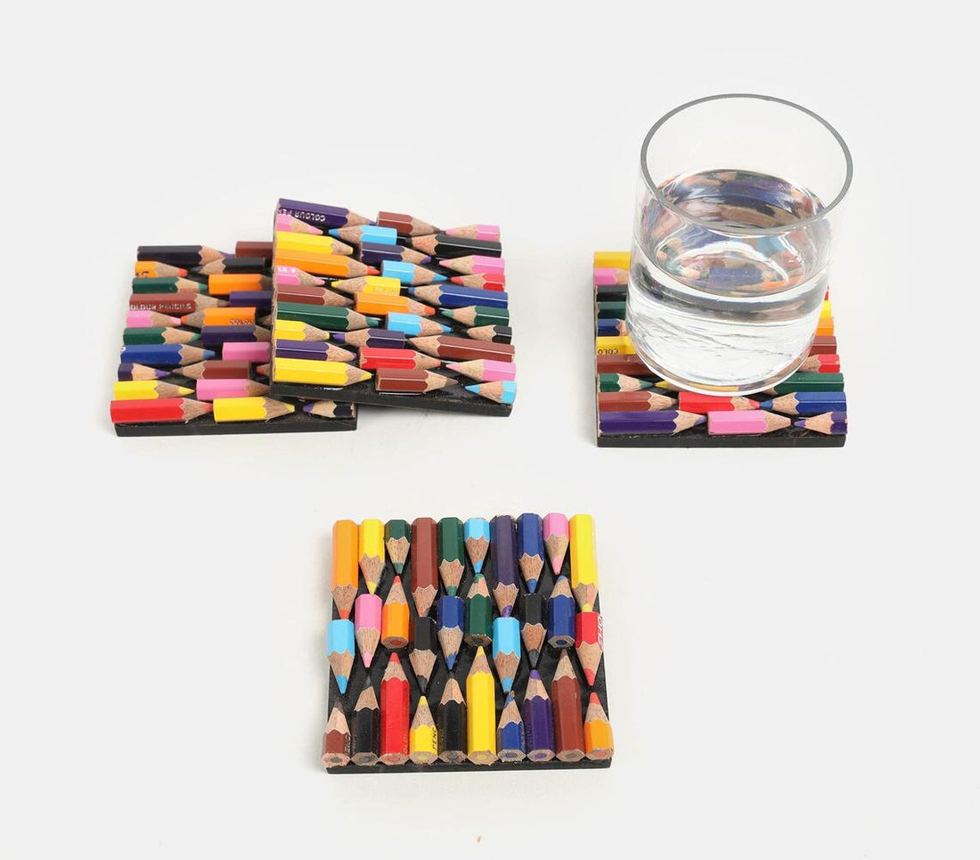 Handmade Colour Pencil And MDF Coaster Set