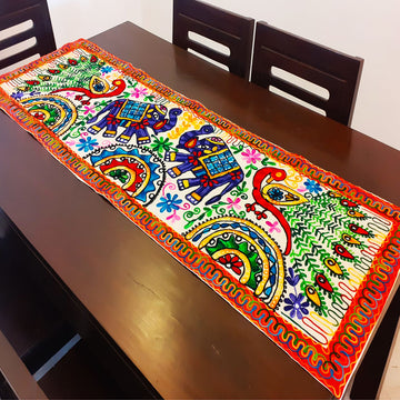 Multicolour Bohemian Hand Embroidery Cotton Table Runner