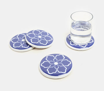 Ceramic Coaster With Cork Base- Blossom (Set Of 4)