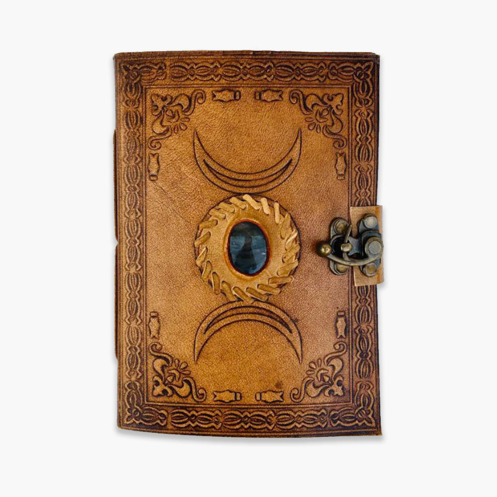 Embossed Leather Journal With Blue Stone & Lock Closure