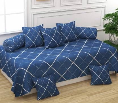 Blue - Glace Cotton Single Bedsheet 8 Pcs Set