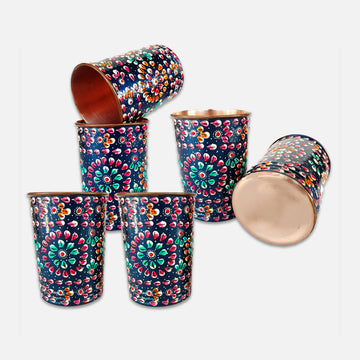 Blue Hand Painted Copper Glasses