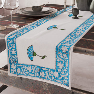 Hand Block Printed Cotton Table Runner (Blue)