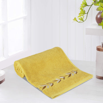 500 GSM Embroidered Bath Towel (Leaf Mustard)