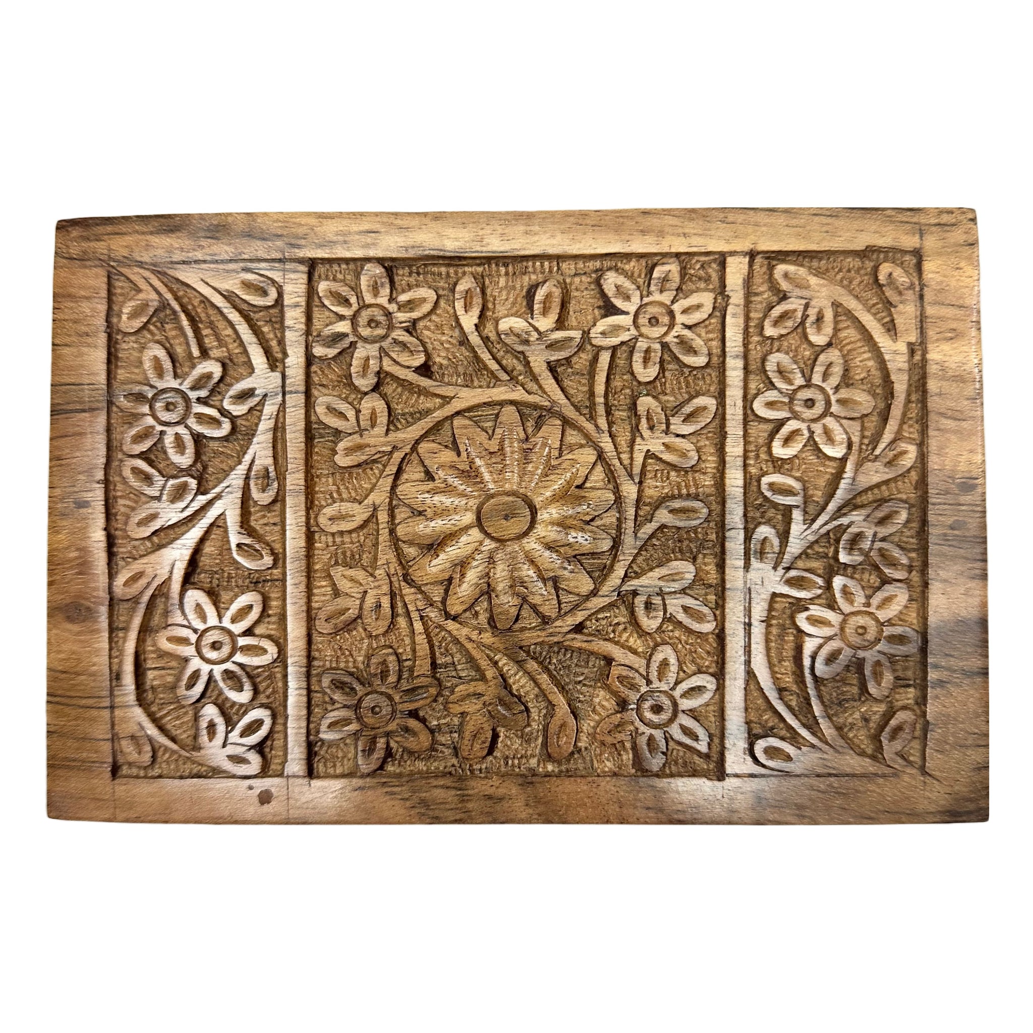 Hand Carved Acacia Wood Floral Design Box