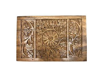 Hand Carved Acacia Wood Floral Design Box