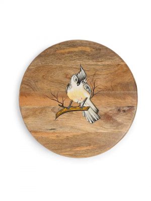 Bird Pattern Painted Lazy Susan In Mango Wood