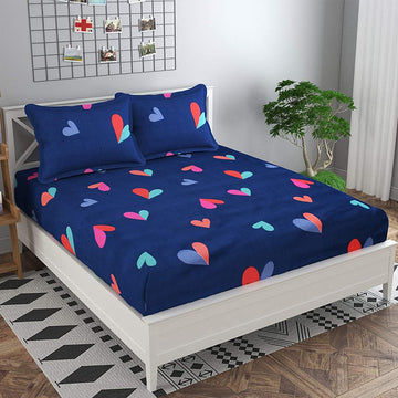 Heart - Glace Cotton Double Bedsheet With 2 Pillow Covers