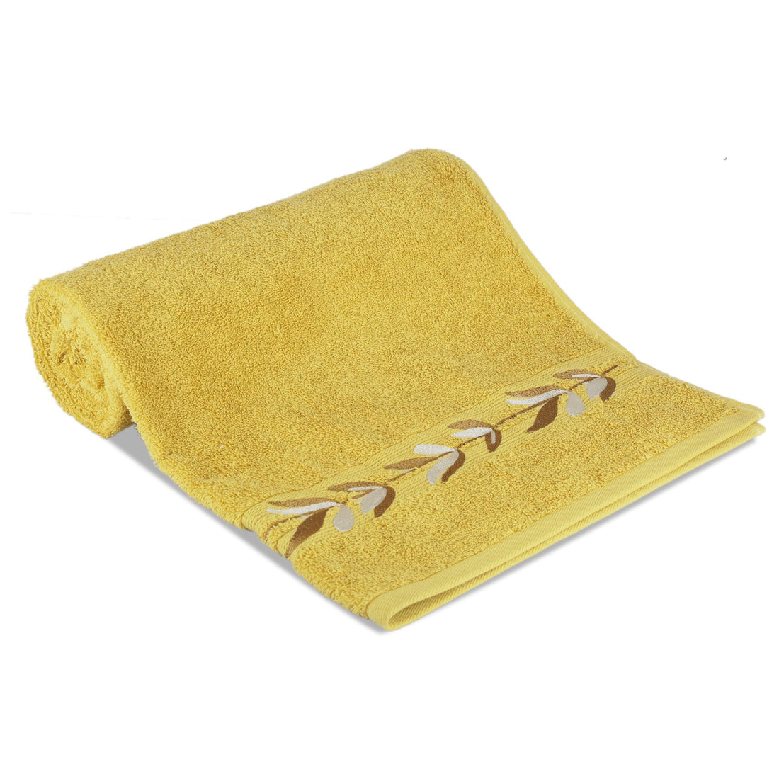 500 GSM Embroidered Bath Towel (Leaf Mustard)