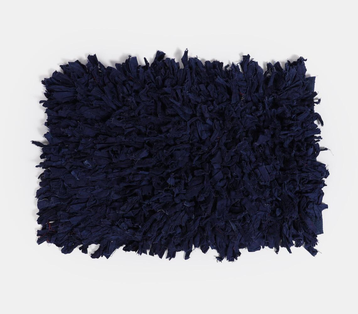 Recycled Cotton Chindi Blue Fluffy Bath Mat