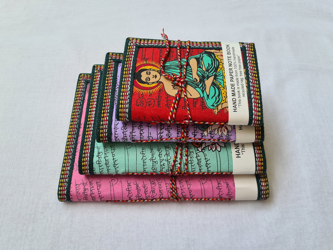 Handmade Paper Diary Set Of 4- Buddha Multicolor (assorted Color)