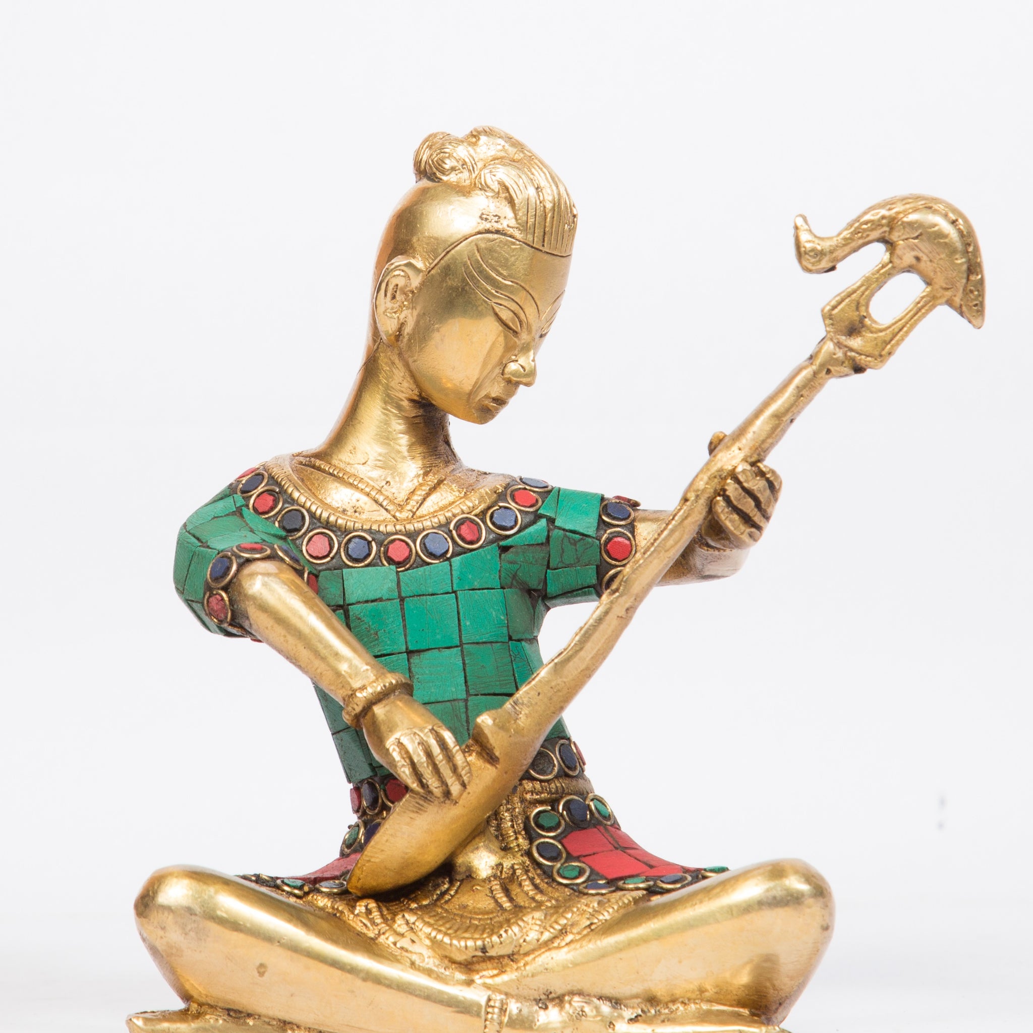 Musician Lady With Sitar Sculpture - 7 Inch (Multicolour)