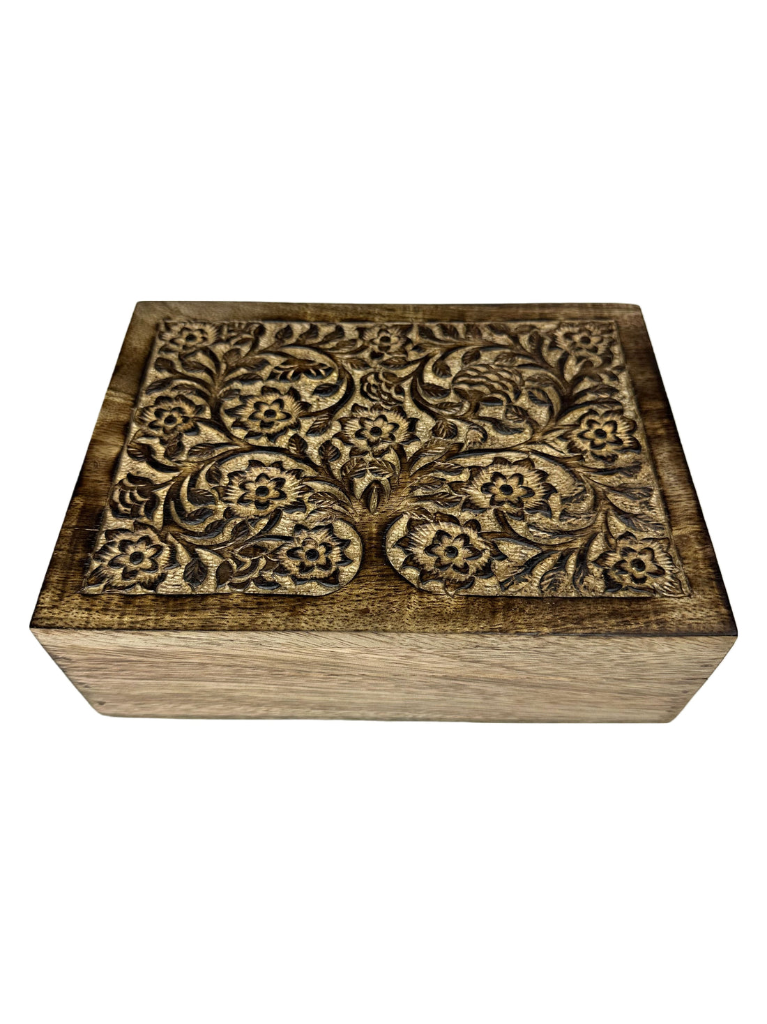 Hand Carved Mango Wood Floral Pattern Burnt Finish Box