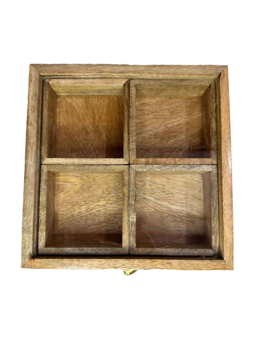 Spice Storage Box With 4 Compartments And Glass Lid