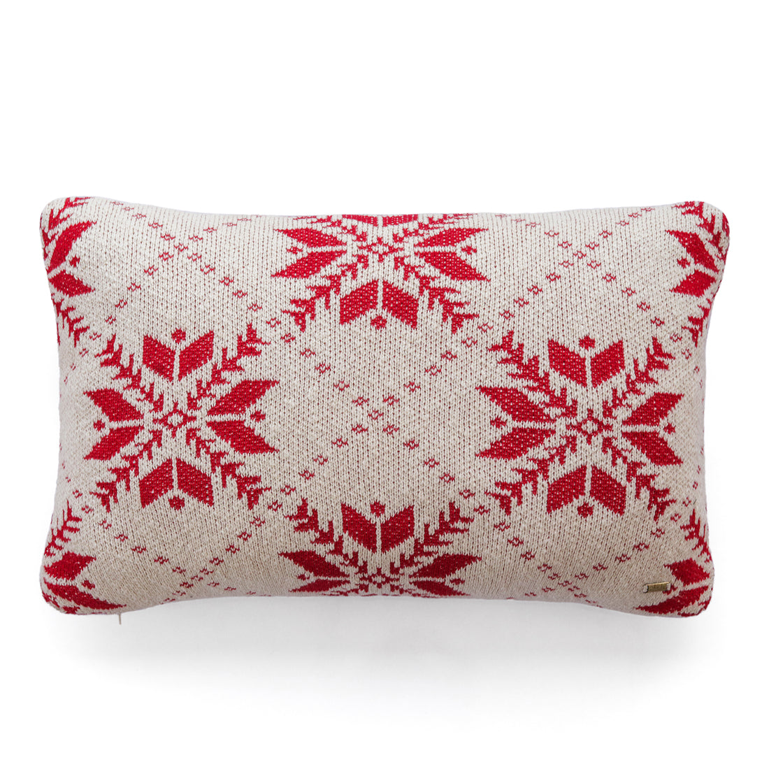 Snowflakes - Natural And Red Cotton Knitted Cushion Cover