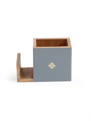 Grey Cutlery And Napkin Holder With Motif