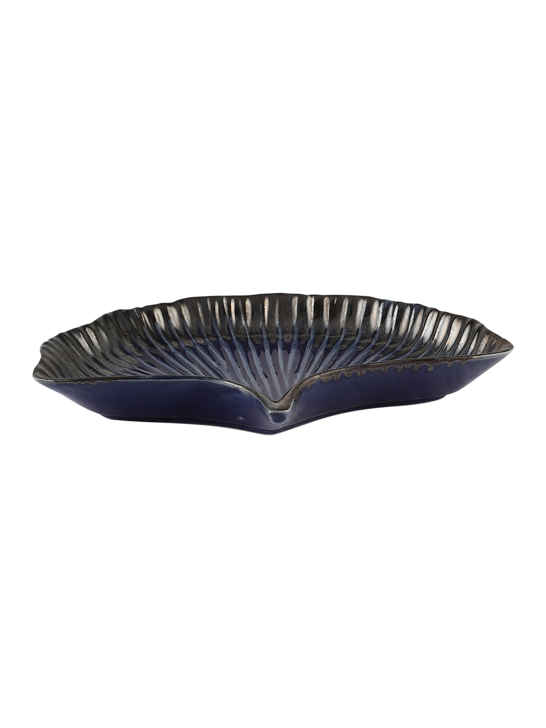 Peacock Exotic Glazed Leaf Ceramic Platter - (set Of 2)