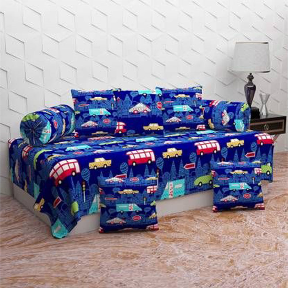 Blue Glace Cotton Single Bedsheet Set Of 8