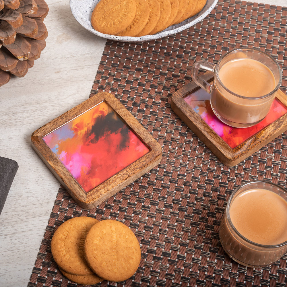 Coasters With Red Abstract Print (Set Of 2)